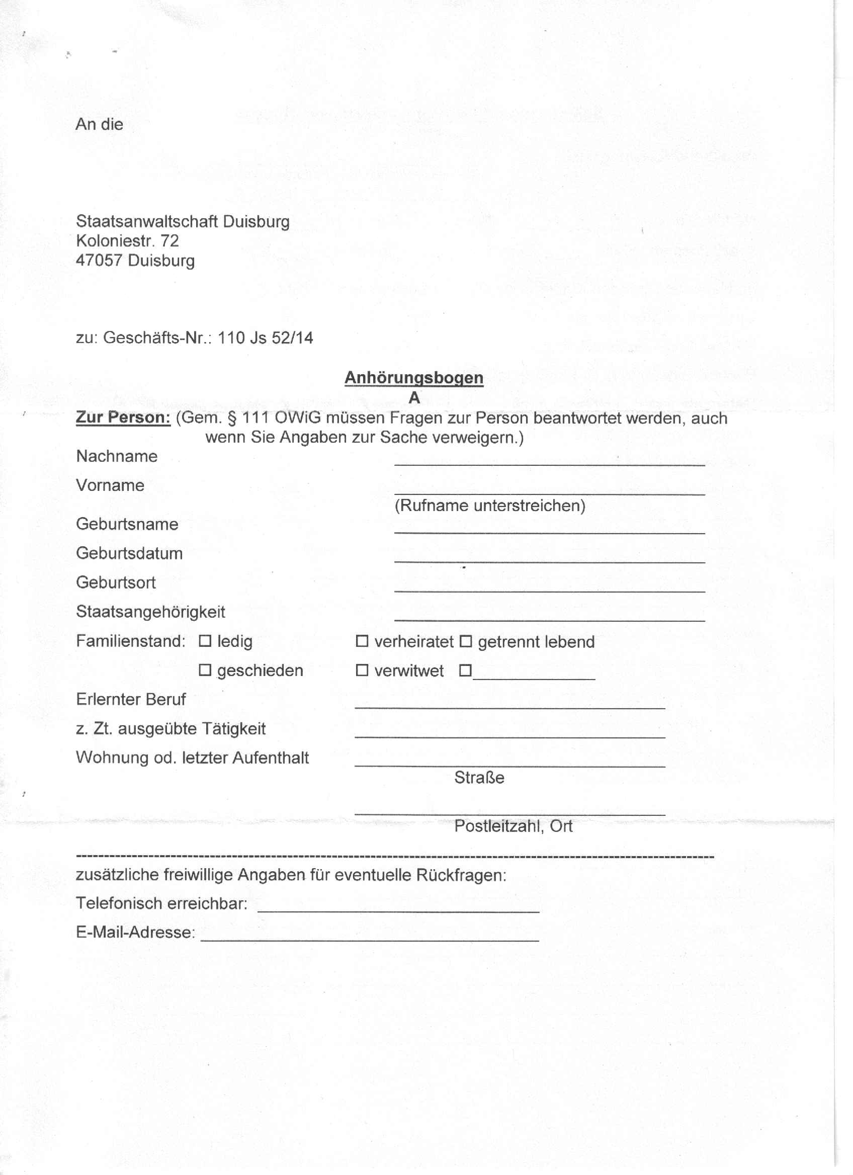 Bescheid der Staatsanwaltschaft Duisburg, Oberstaatsanwalt Wolfgang Seither, vom 05.11.2014, S. 3